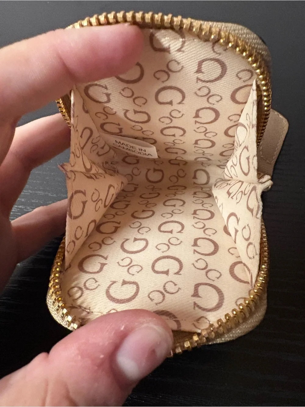 Guess Los Angeles Tan Zip Around Key Holder Coin Purse Wristlet